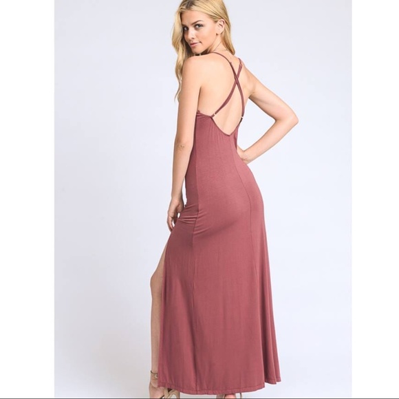 SOLD OUT!! Stacia Mauve Double Front Maxi Dress - Picture 3 of 4